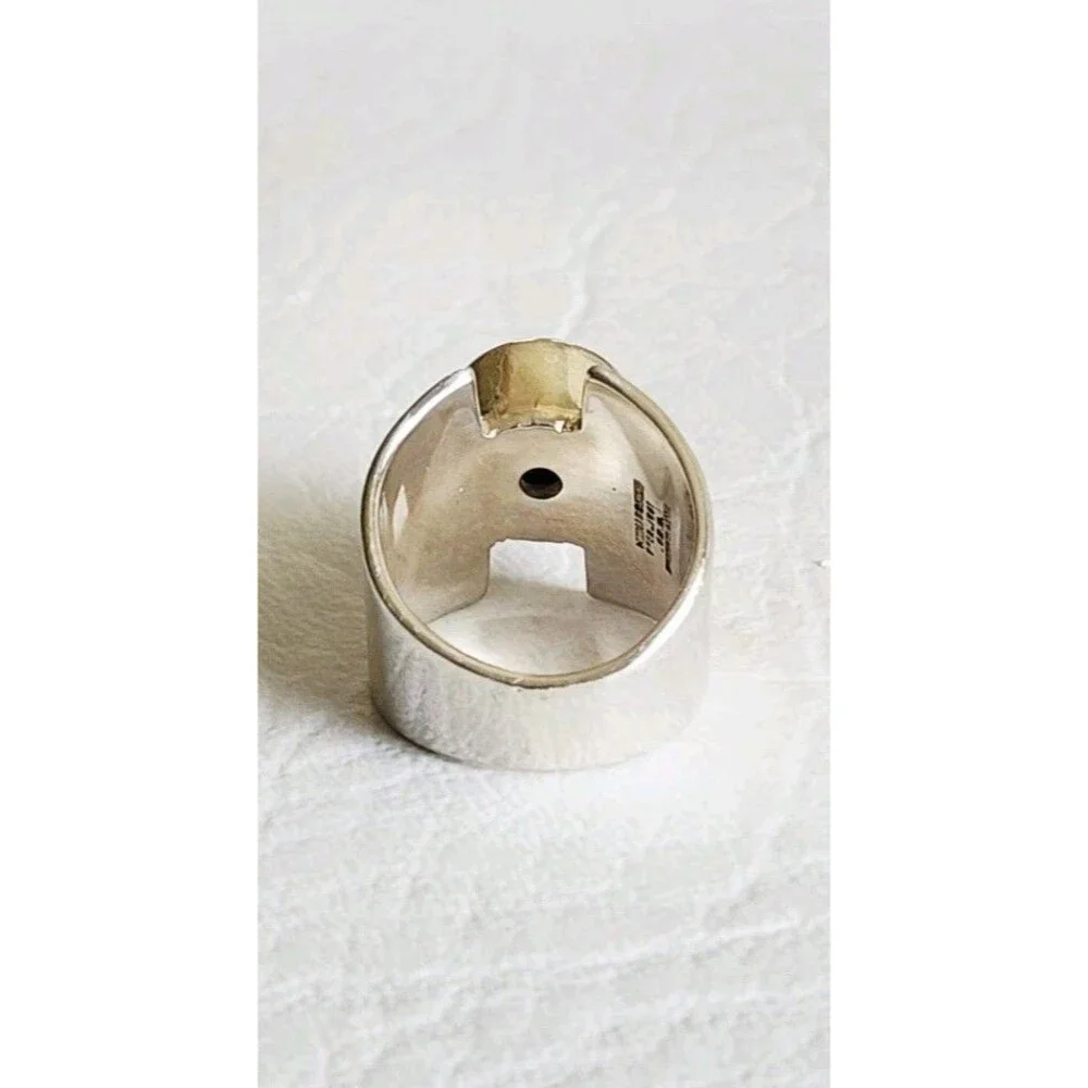 Vintage Mexico 925 Sterling SIlver & Pink Cubic Zirconia Modernist Ring sz 6.5